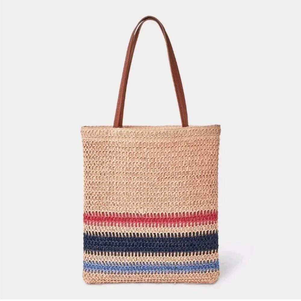 🆕️👜Universal Thread Woven Tote Handbag - R/W/B - Picture 2 of 7